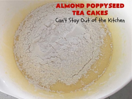 Almond Poppyseed Tea Cakes | Can't Stay Out of the Kitchen | these amazing #TeaCakes are irresistible & mouthwatering. They include both #almond flavoring & #almonds along with #poppyseeds to give flavor & texture to the #cake. These are fantastic for #holiday or #Christmas parties, but delightful enough to make all year long. Prepare to drool over every bite! #dessert #HolidayDessert #AlmondPoppyseedTeaCakes