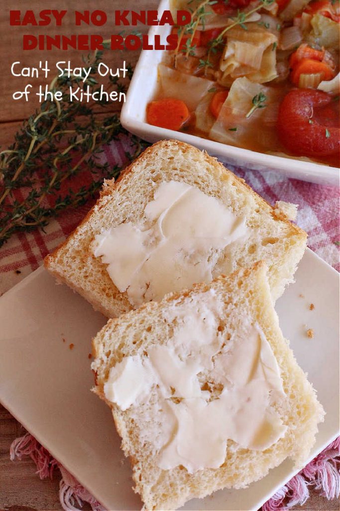 Easy No Knead Dinner Rolls | Can't Stay Out of the Kitchen | this incredibly easy 6-ingredient #recipe is the best #DinnerRoll recipe ever! The dough is kneaded in the #breadmaker so there's no kneading or stirring! If your family enjoys dinner rolls this is the perfect recipe for family, company or #holiday dinners. Everyone will rave over them and beg you to make them again! #bread #HolidaySideDish #NoKneadDinnerRolls #EasyNoKneadDinnerRolls #HolidayDinnerRolls #CompanyDinnerRolls